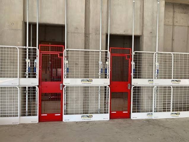 Wall saw opening in a concrete lift shaft wall